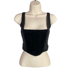 Forever‎ 21 Corset Top Womens Small Black Velvet Mesh Bustier Y2k Goth Grunge